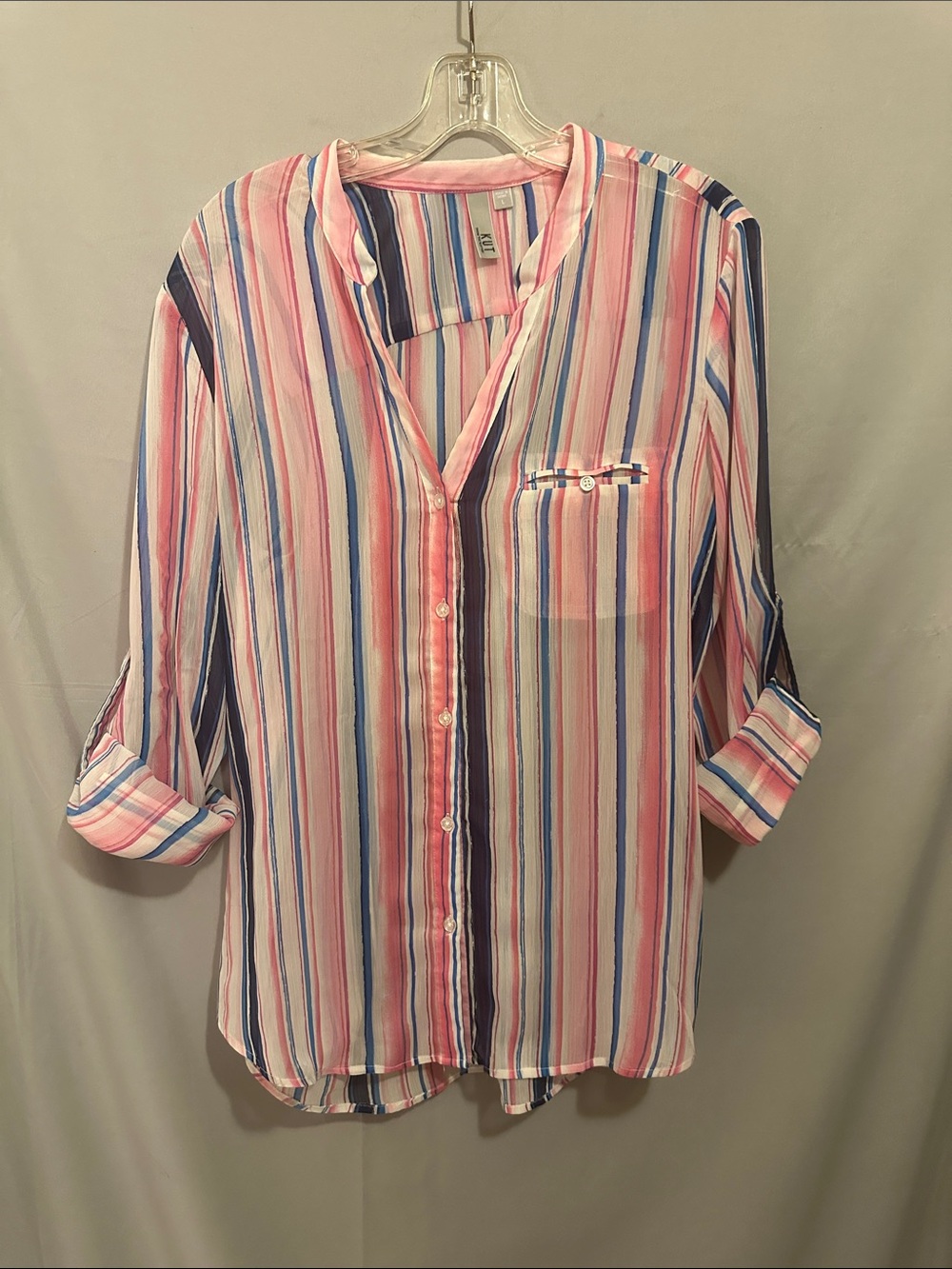 Kut from the Kloth Pink Blue Striped Blouse